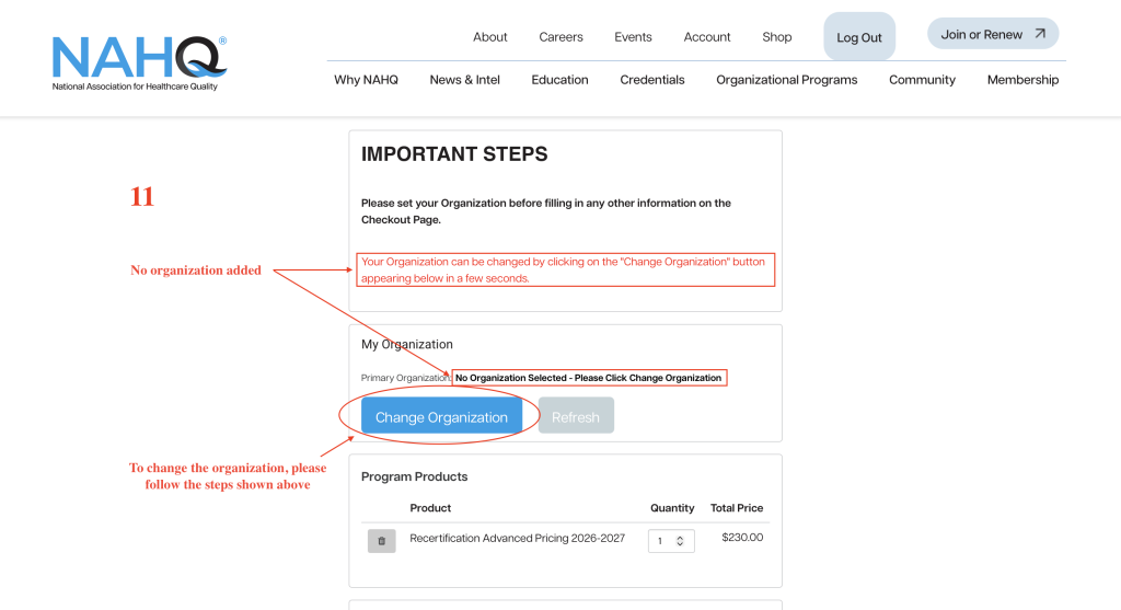 Add organization in CPHQ Recertification Process